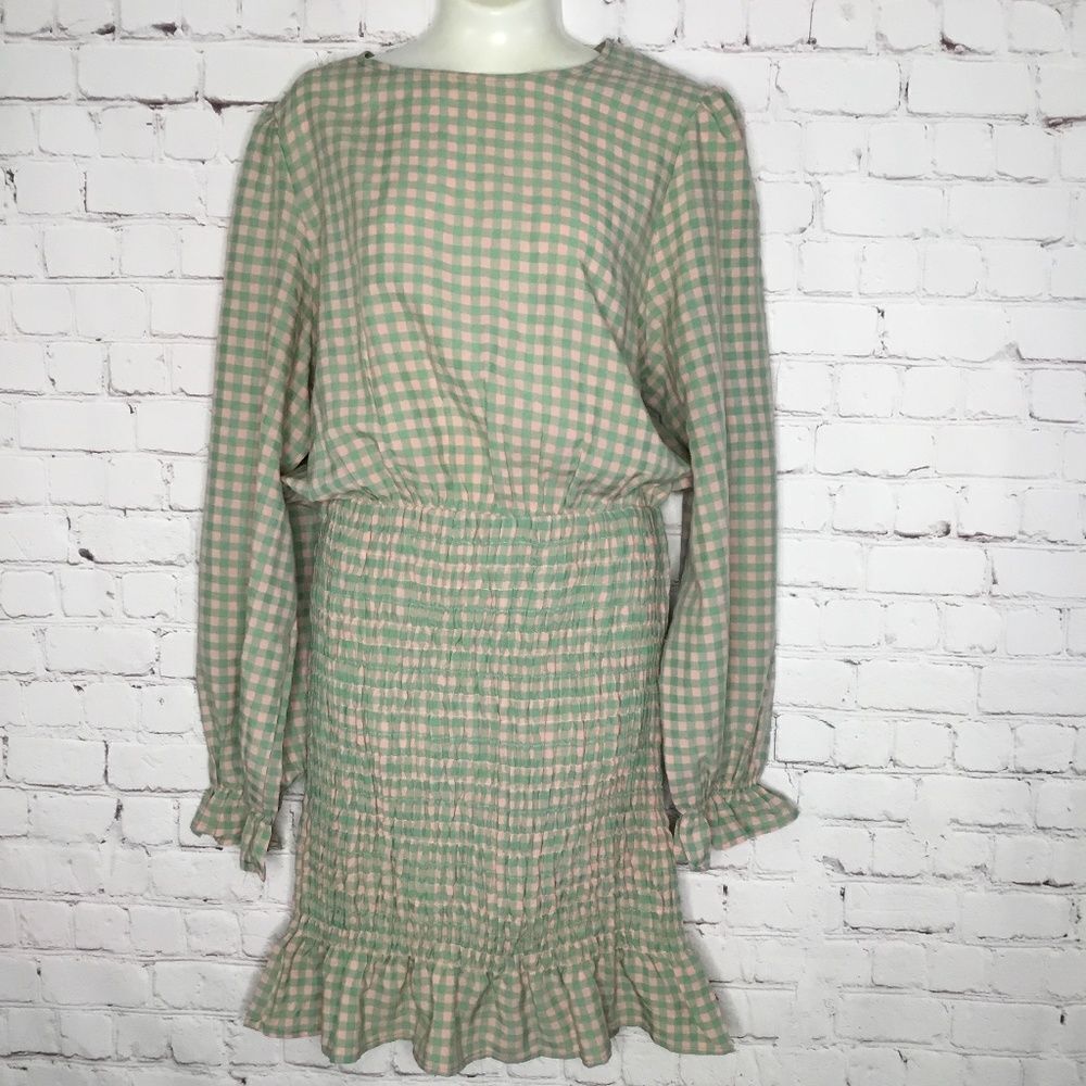 Nasty Gal Women's Tea Long Sleeve Bodycon Smocked Ruffle Midi Dress‎ Size 10